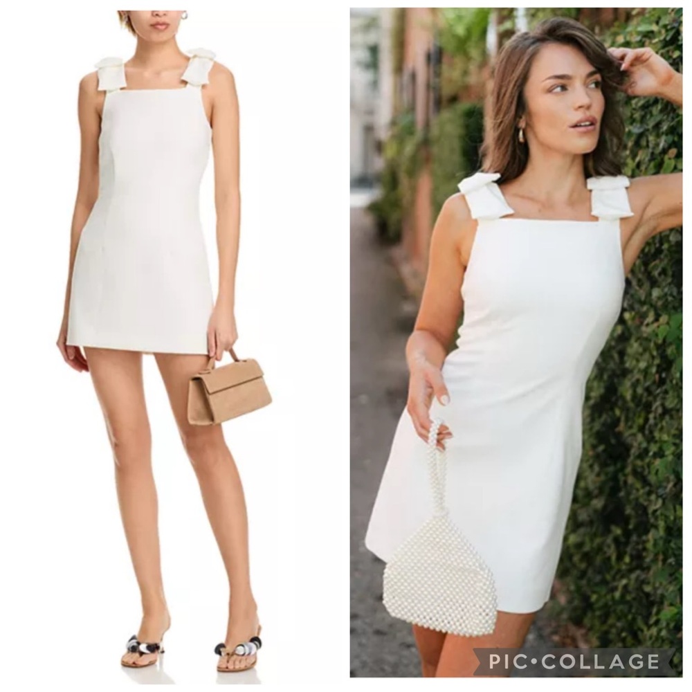 French Connection Whisper Bow Strap‎ Sheath Mini Dress Summer White 14
